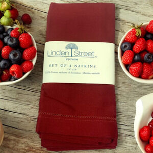 Lot 4 x NEW Linden Street JCP 100% Cotton Dinner Napkins 19" x 19" Red Wine